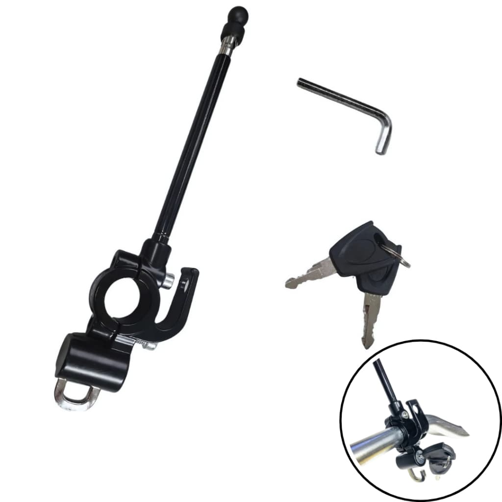 Antena Corta Pipa Anti-Cerol + Trava de Capacete Guidão 6 Estágios Universal Moto Inox Resistente