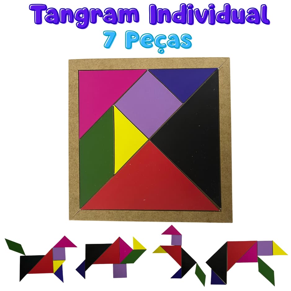 Tangram 7 Peças em Mdf Brinquedo Jogo Pedagógico Formas Geometricas  Madeira