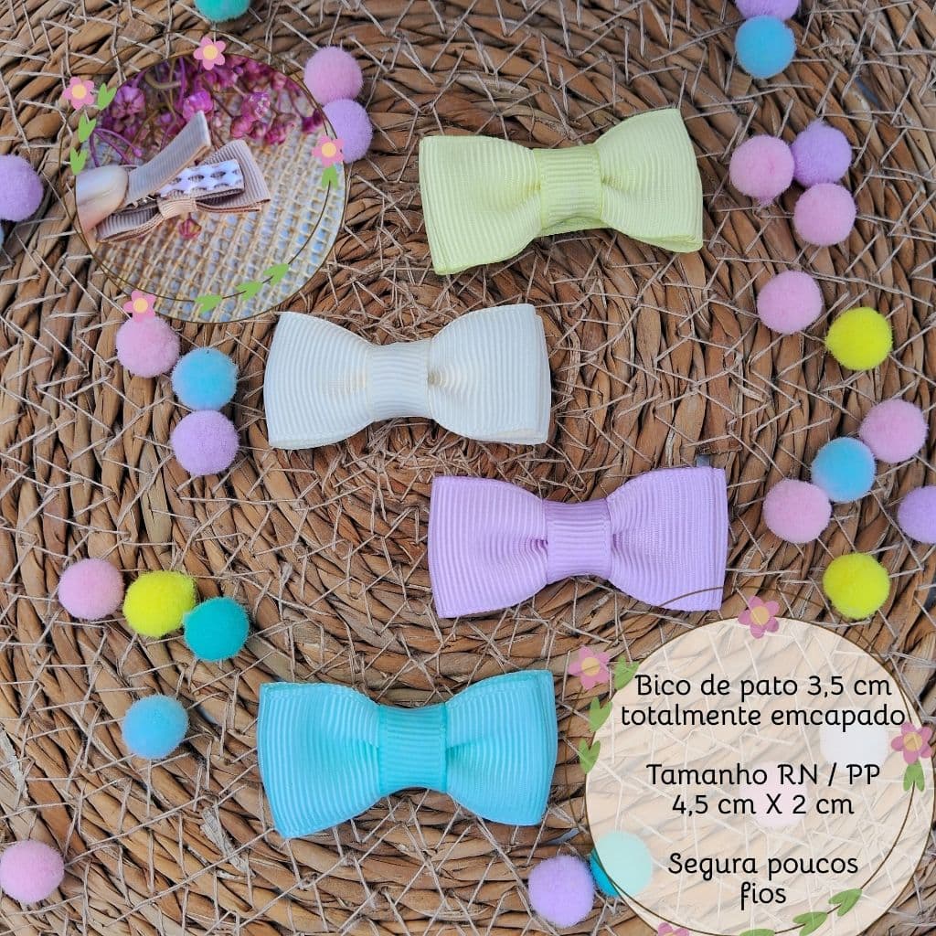 Kit de laço mini para bebê RN/PP cabelo gravatinha bico de pato forrado antideslizante candy colors