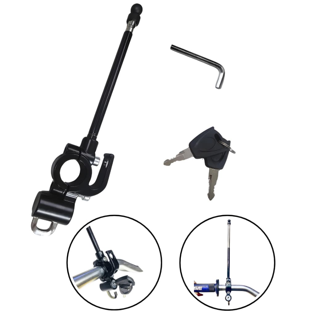 Antena Dobrável Inox Anti Cerol + Trava de Capacete Universal 22mm para Moto Retratil Moto Bike