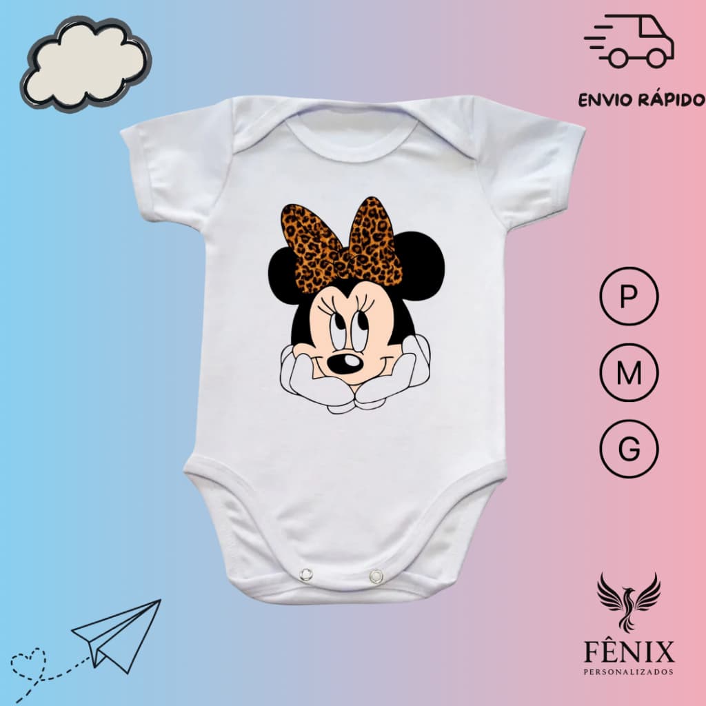 Body De Bebê Minnie Mouse Personalizado Criativo Infantil Disney