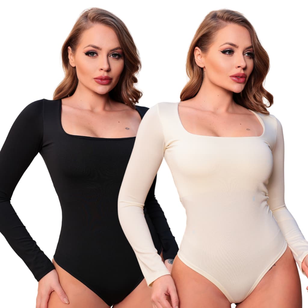 Kit 2 Body Feminino De Frio Decote Quadrado Manga Longa Chique gola Quadrada Blogueira Bori