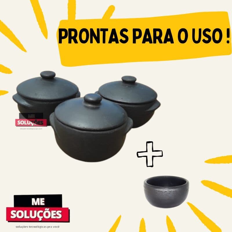 Kit 3 Panelas de Barro Capixaba Preto 1,5L + Cumbuca | Original | Alta Resistência