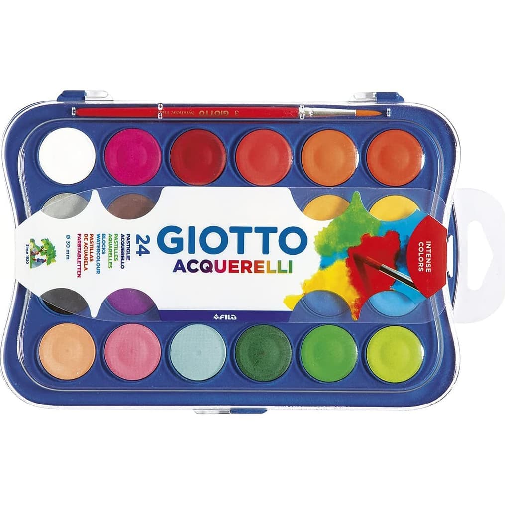 Aquarela Giotto com Pincel  12, 24 ou 36 Cores – Qualidade Profissional