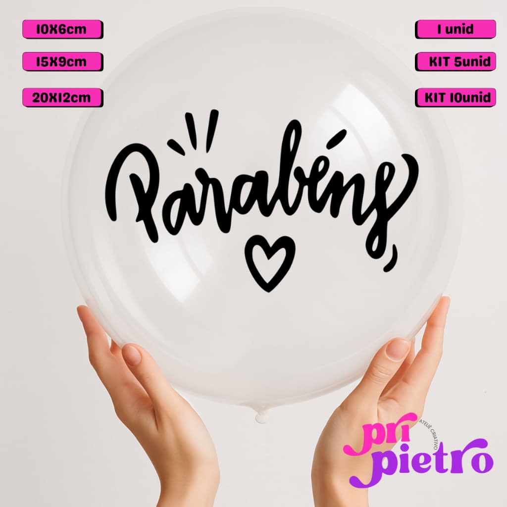 kit - Adesivo Vinil Parabéns Balão, Bexiga, Bubble, Decoração, Festa, Aniversário