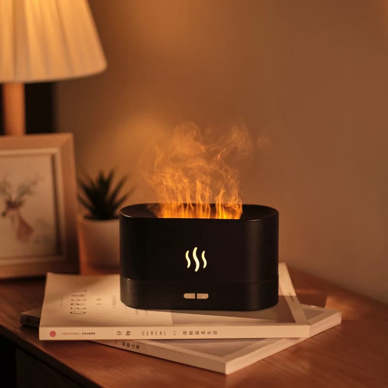 Umidificador De Perfume Ar Ultrasônico Com Simulação De Iluminação LED Máquina De Fragrância De Chama Colorida