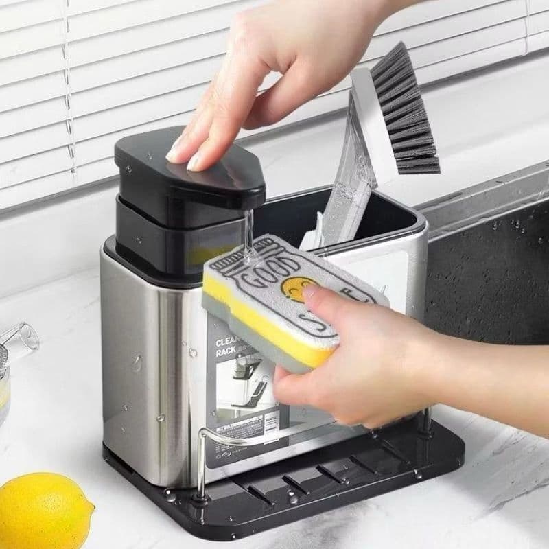 Porta Detergente Dispenser Sabão Liquido Esponja Bucha Inox 3 em 1