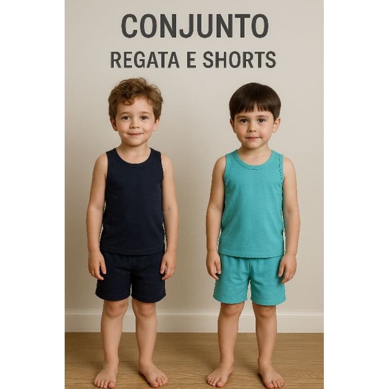 kit 6 Peças  Conjunto Verão Regata e Shorts Bebê Infantil Menino 100% Algodão 1 ao 6 Anos