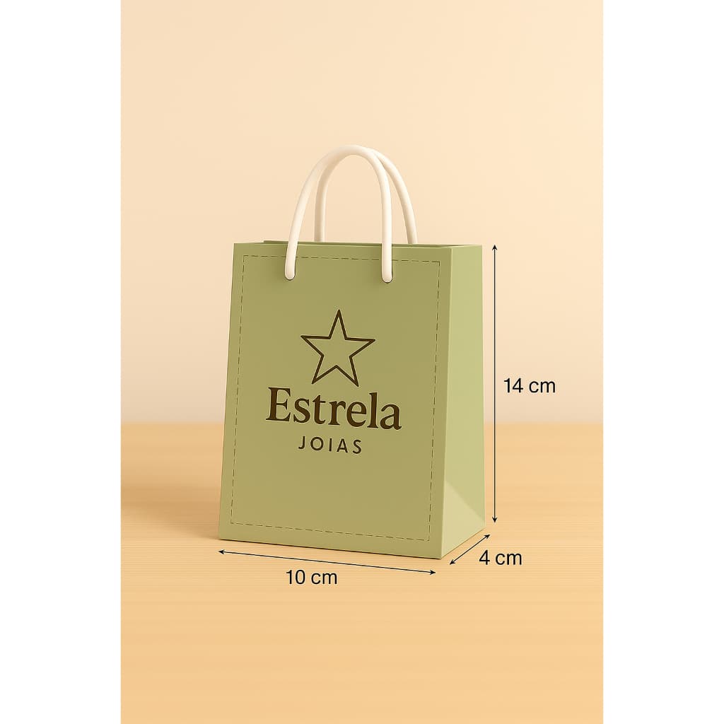 Sacola para Joias Personalizada em Papel | Alça de Cetim – 10x14x4 cm