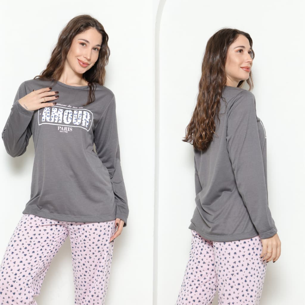 Pijama Longo Feminino Z&D Gringas, Malha de Algodão Leve, Confortável para Dormir, Envio Imediato