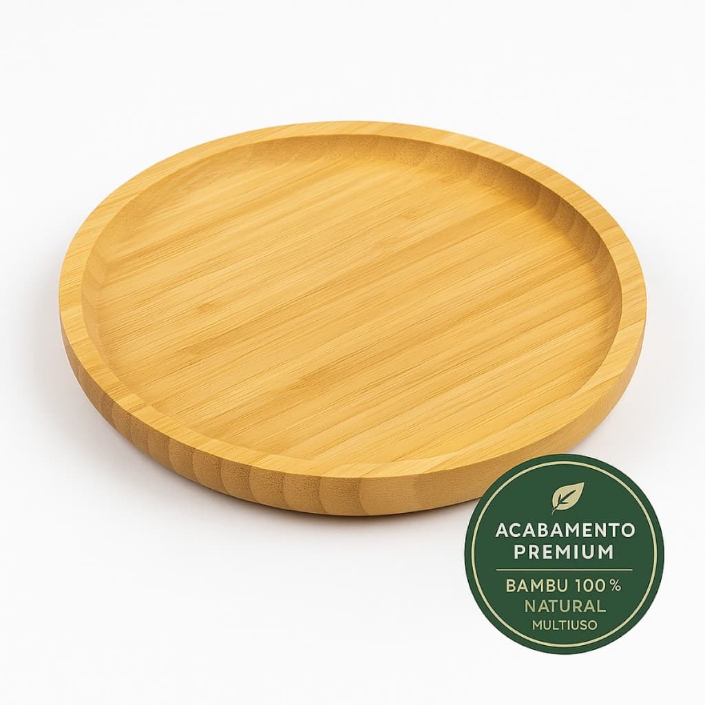 Petisqueira Redonda de Bambu 25cm Tuut | Tábua de Frios, Bandeja para Servir, Churrasco, Queijo, Mesa Posta, Decoração