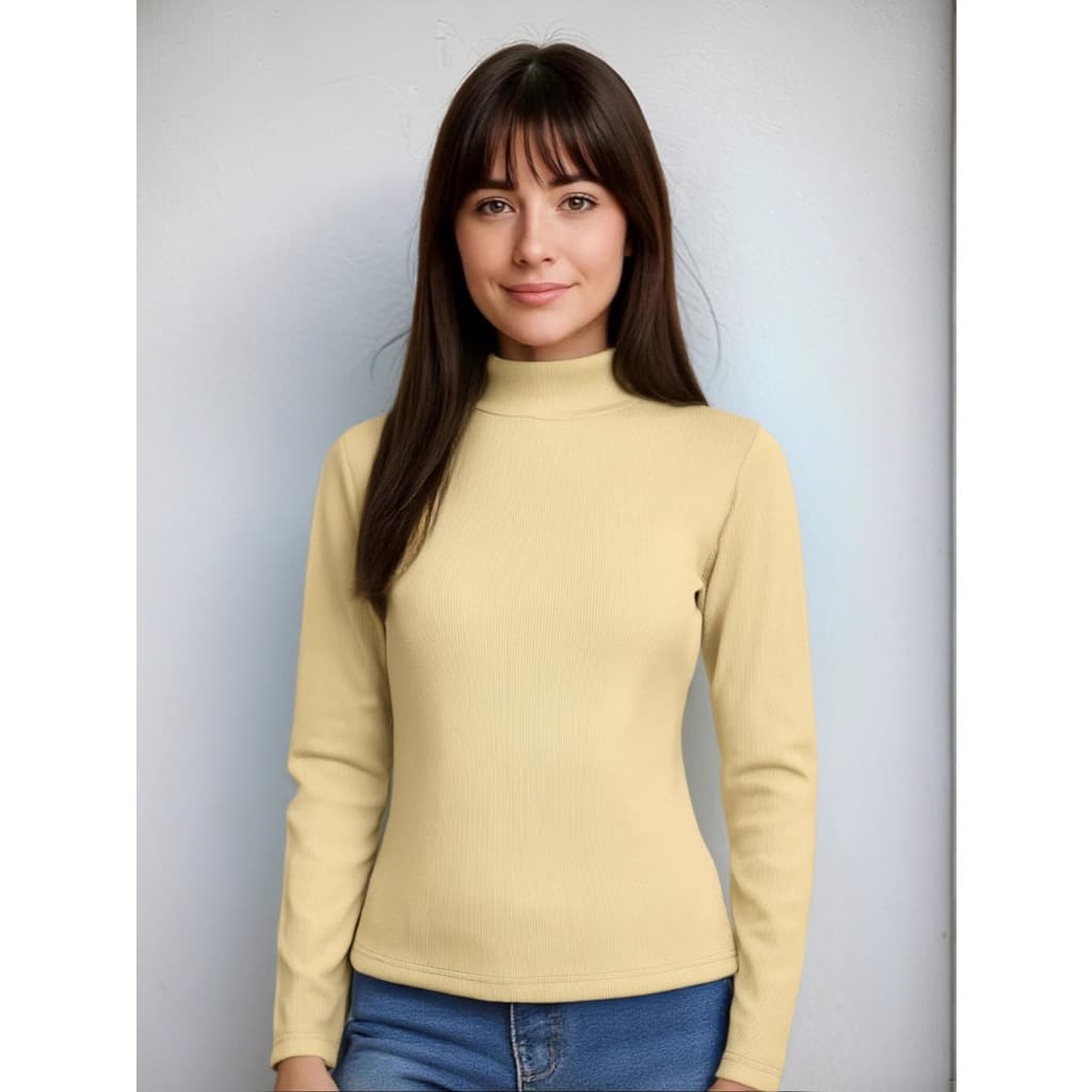 Camiseta Blusa De Frio Feminina Manga Longa Gola Alta Inverno Lisa Varias Cores Disponiveis