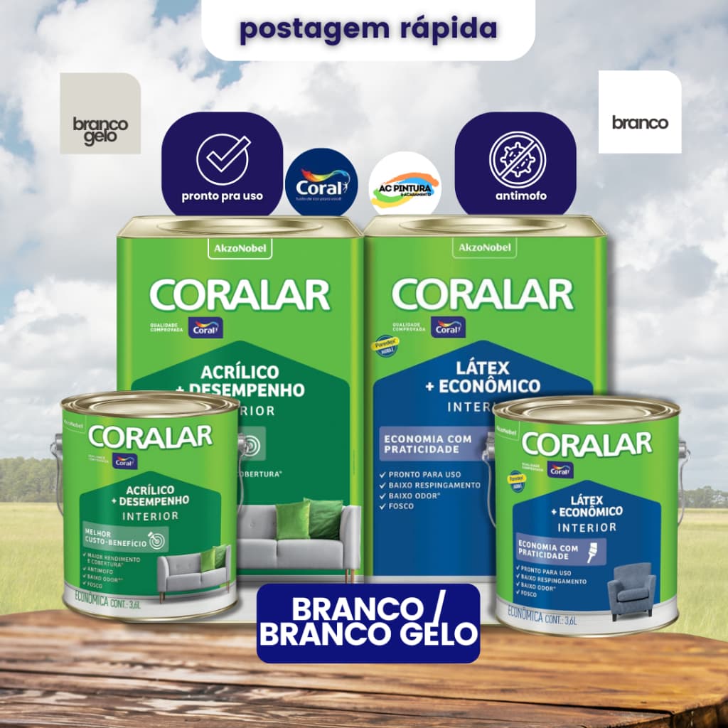 Tinta Coral Coralar + Desempenho Economica Lata 18L Galão 3,6L Cor Branca ou Branco Gelo