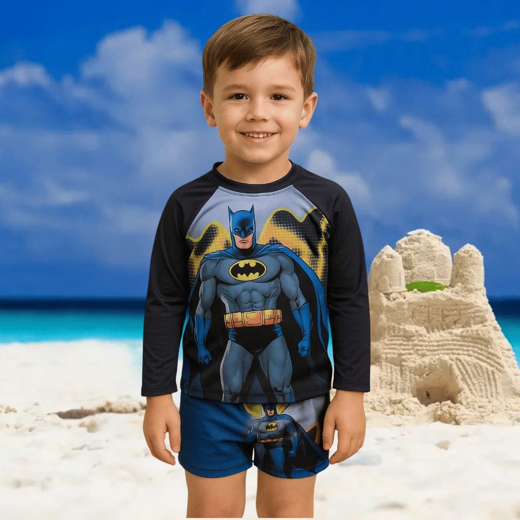 Moda Praia Infantil – Kit Blusa UV + Sunga Boxer Estampada tamanho 2,4,6 e 8