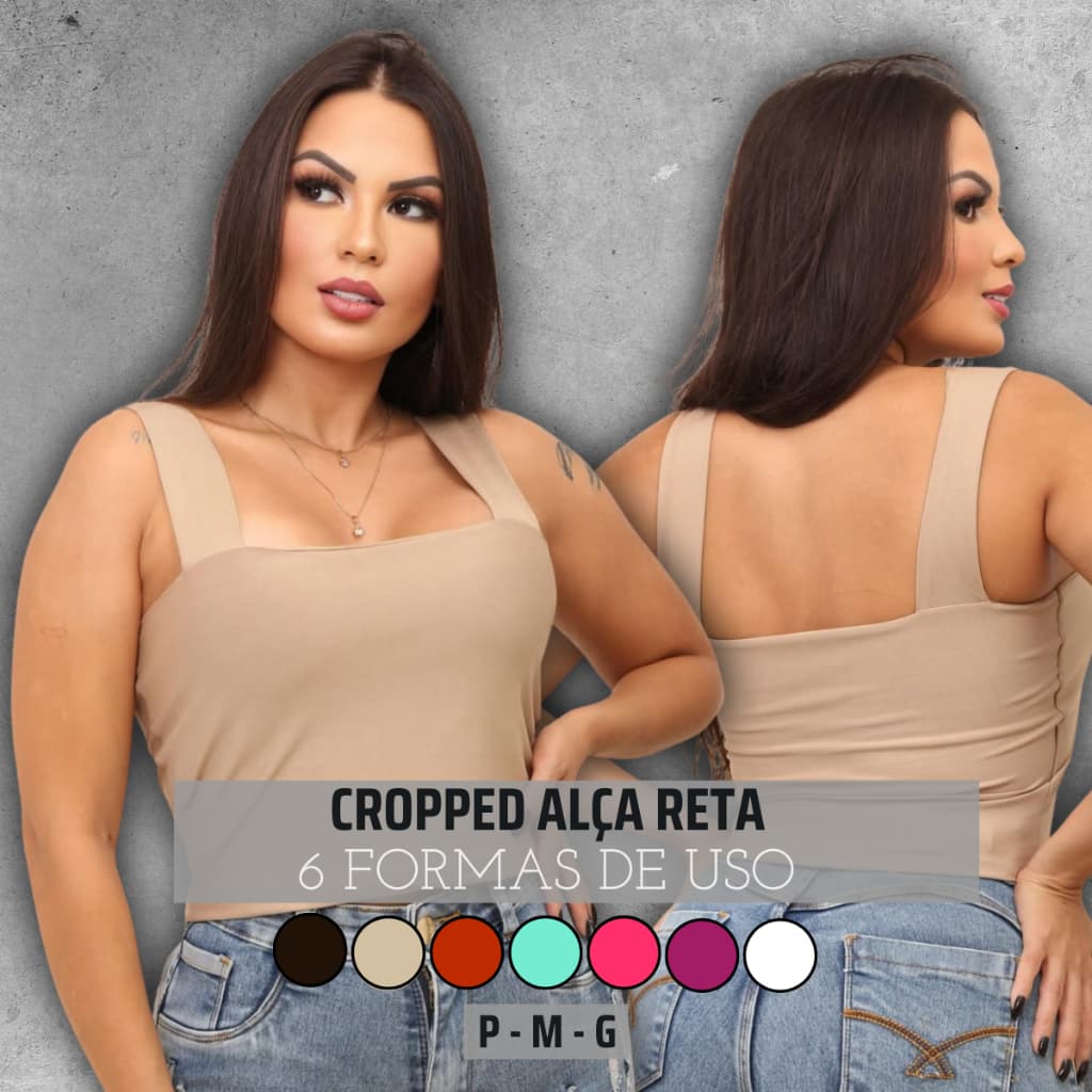Cropped Feminino Alça Grossa Reta Suplex Regata Blusinha Blusa Básico Forrado Verão Decote Quadrado Top Dia a Dia