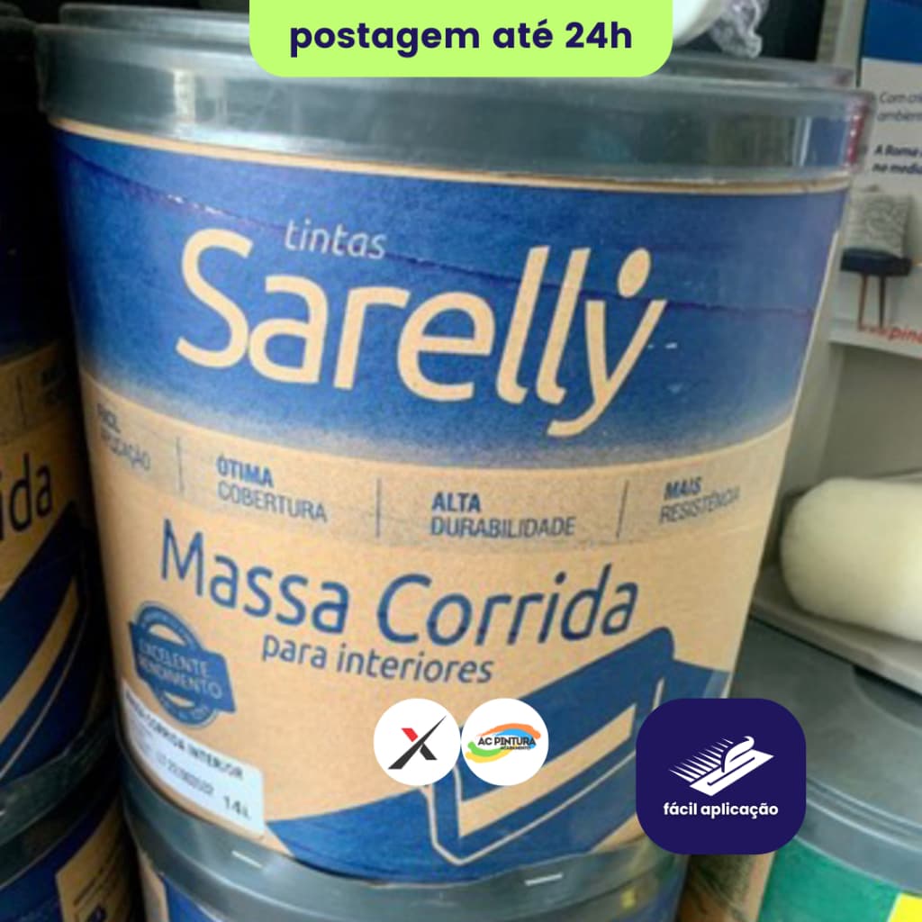 Massa Corrida PVA Interiores Niveladora Sarelly 21kg Fácil Aplicação