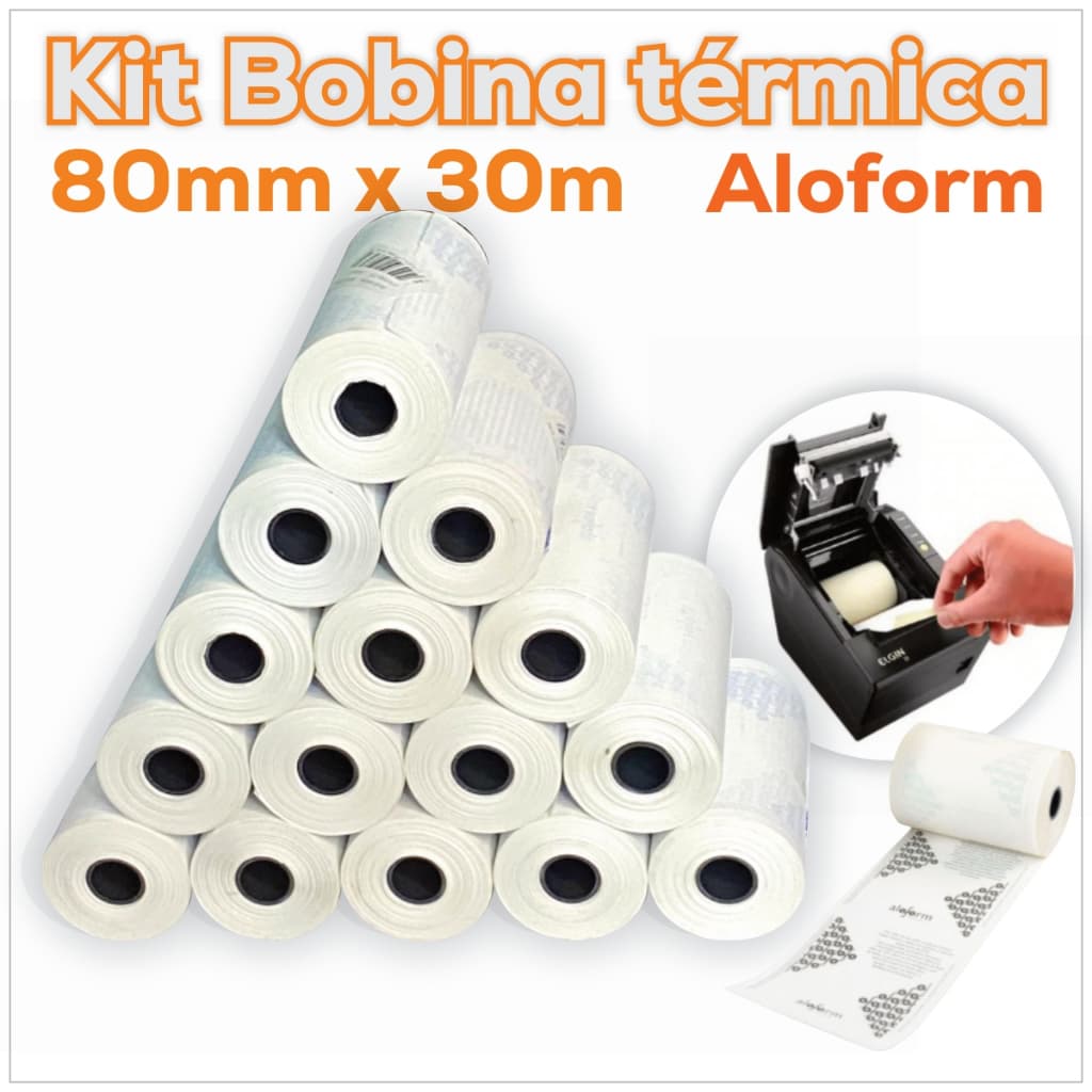 Kit Bobina Térmica 80x30 Aloform Caixa com 5/10/20 Rolos  Papel Cupom Fiscal Branca Pdv impressora