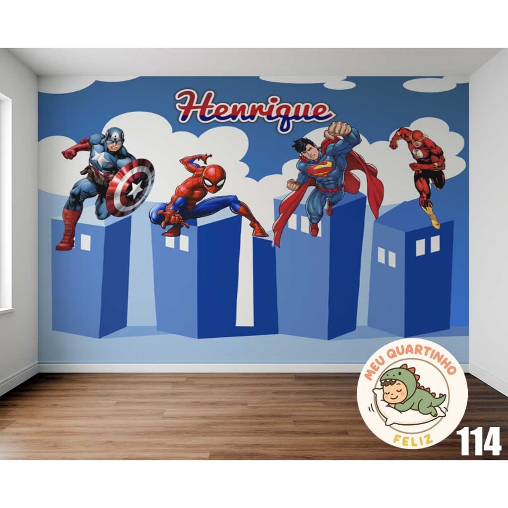 Papel de Parede Tema Super Herois para quarto de menino + Nome  M² parede total