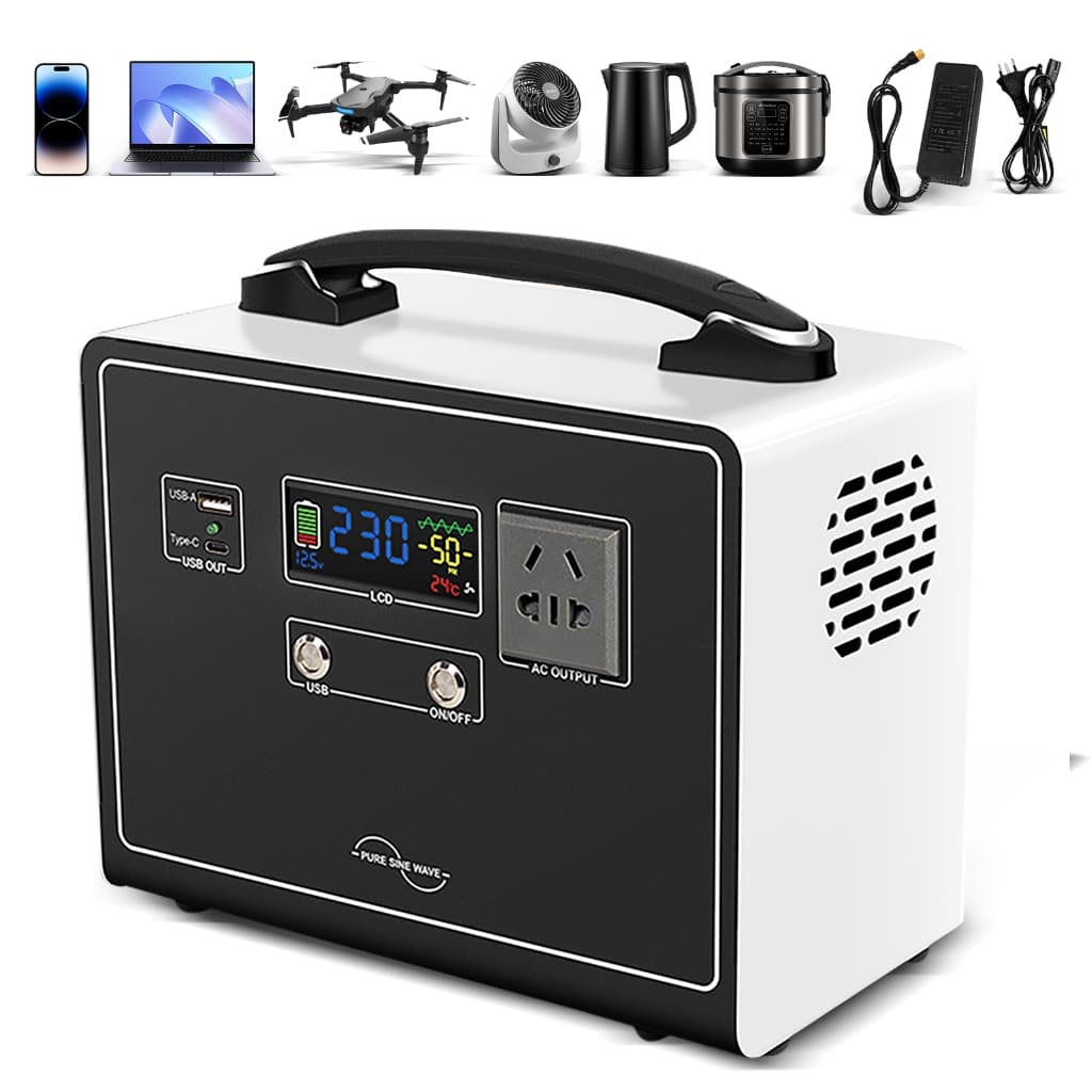 Fonte de Alimentação Portátil 300W (600W Pico) com Onda Senoidal Pura, LCD e Múltiplas Interfaces 110V
