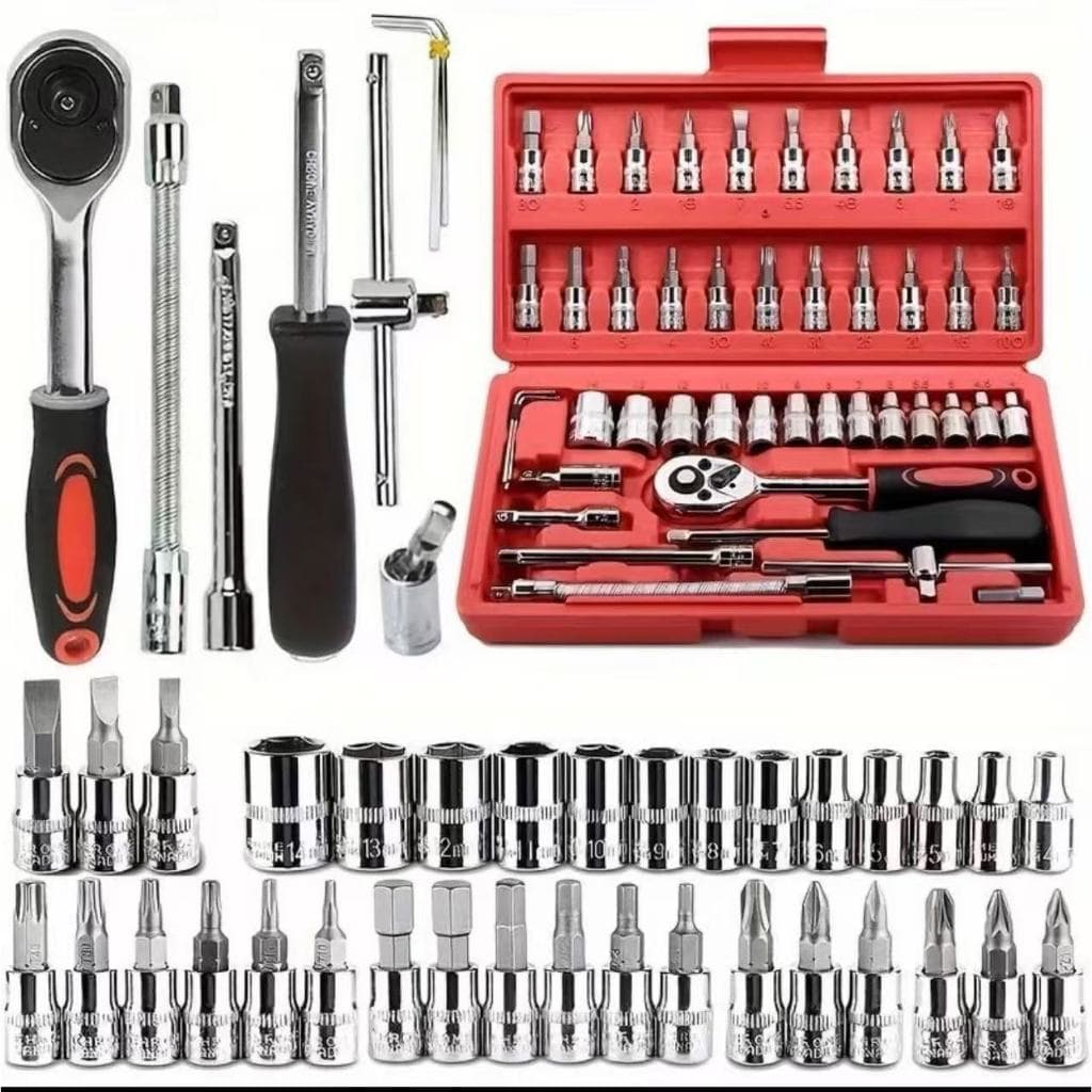 kit ferramentas completo 46 Pecas Jogo De Soquetes Chave Catraca Reversível Com Maleta Jogo De Ferramentas Completo
