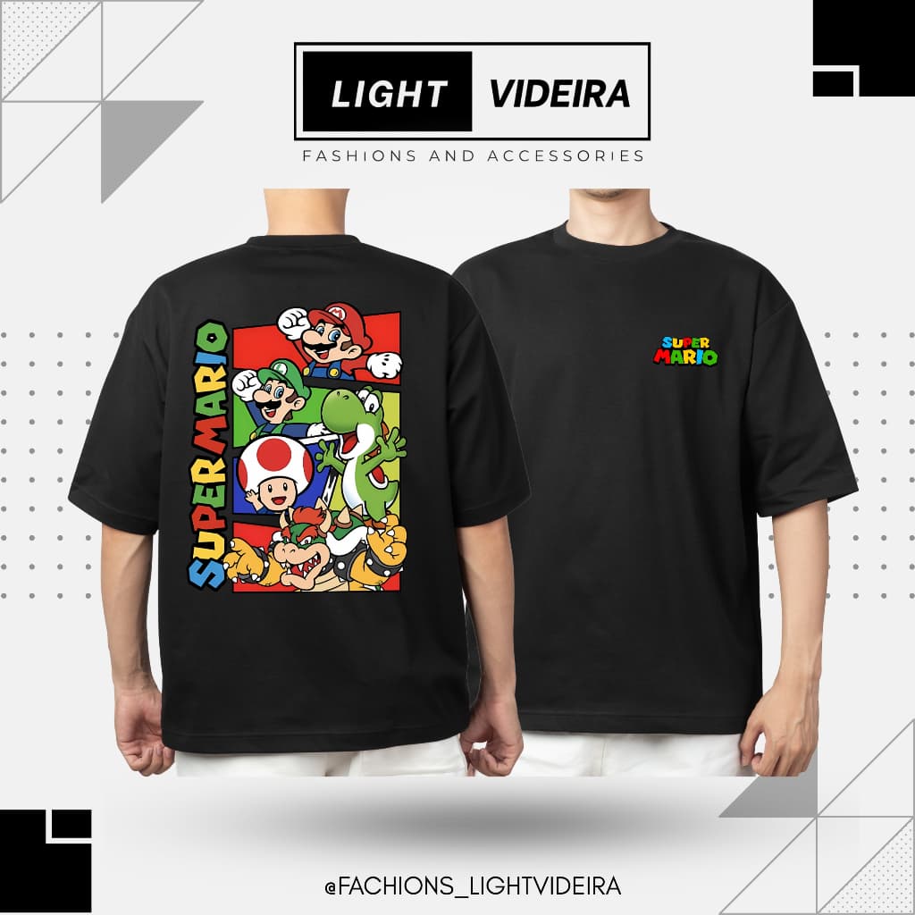 Camiseta Super Mario Estampada Masculina e Feminina, Casual Gamer, Algodão Premium, Preta ou Branca