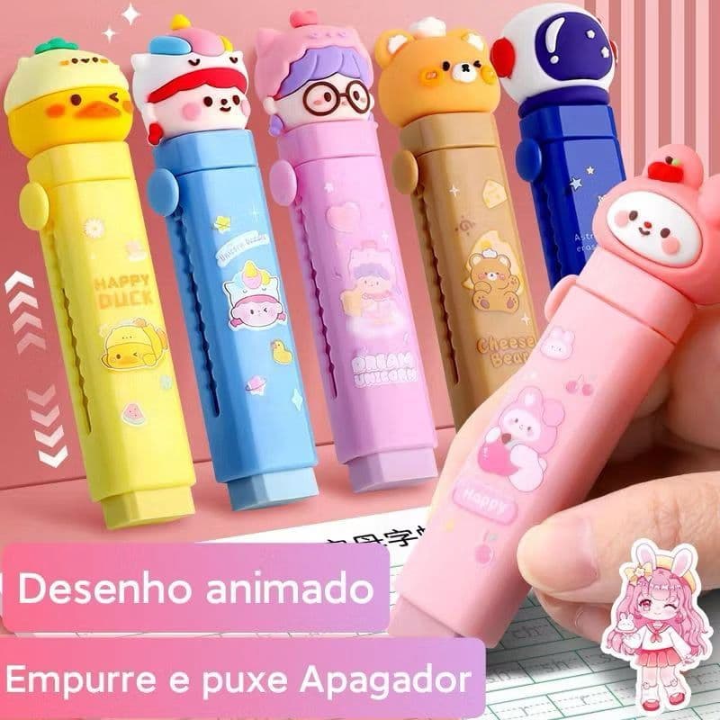 Caneta Borracha Retrátil com 2 Refil Deslizante 5.5*1.5 cm cada Empurre e Puxe Sem rastros