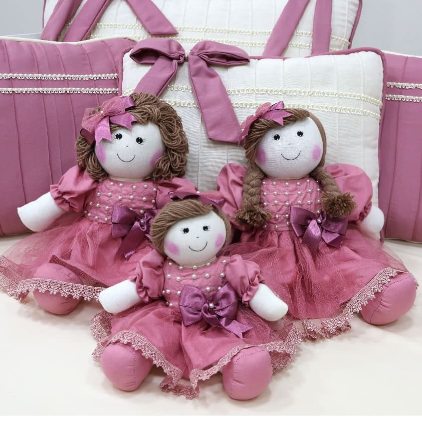 Kit Trio de Boneca De Pano Para Nicho Manu Decoração Quarto de Bebê