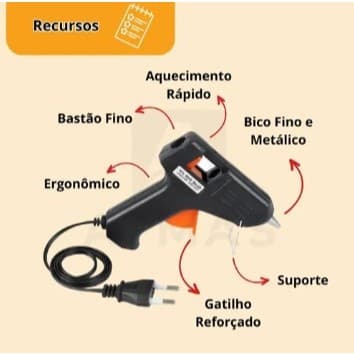 Aparelho de Cola Quente Mini, 20W Bivolt + 10 bastões de Cola Quente