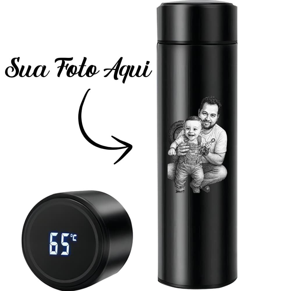 Garrafa Termica Inox 500ML Termometro Personalizada Foto Fotografia a Laser