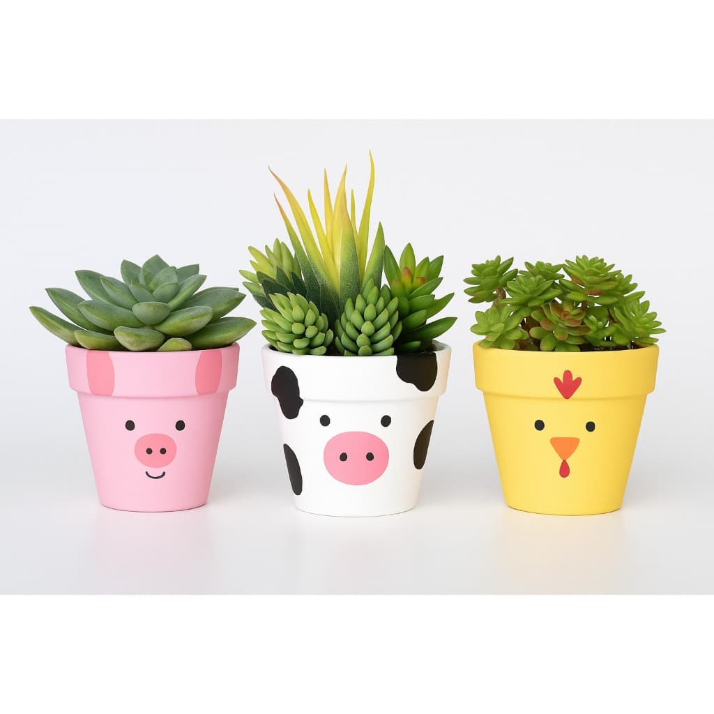 Kit 3 Vasos de Barro 🐷🐮🐥 Pintados à Mão – Fofo Demais pro Seu Cantinho!