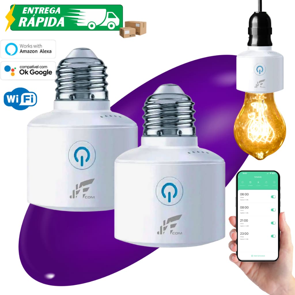 Kit 2 Soquete Inteligente Wi-fi E27 Bocal Lâmpada Alexa e Google Casa Inteligente Automação