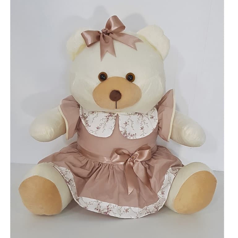 Ursa de Pelúcia Grande 50cm Laço Floral Decoração Quarto de Bebê