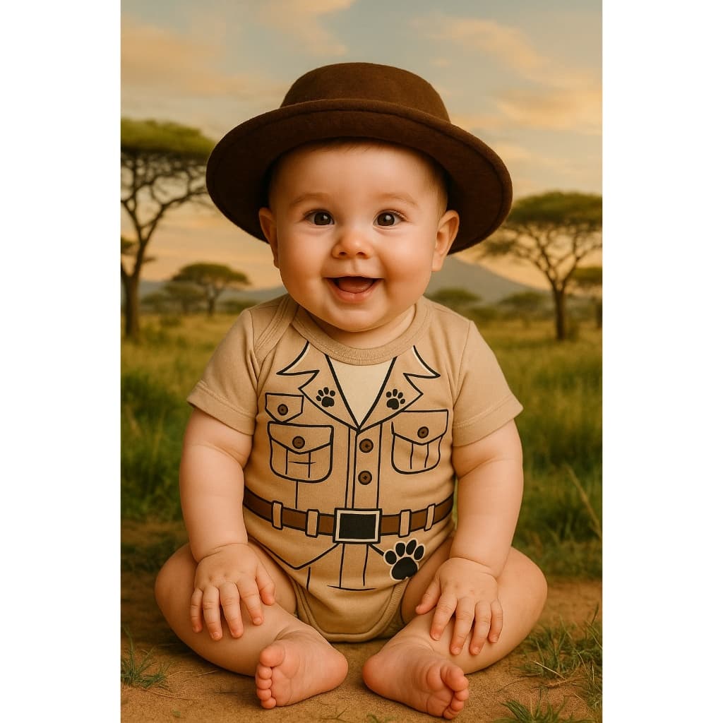 Body bebe safari kit 2 peças body e chapéu mesversário