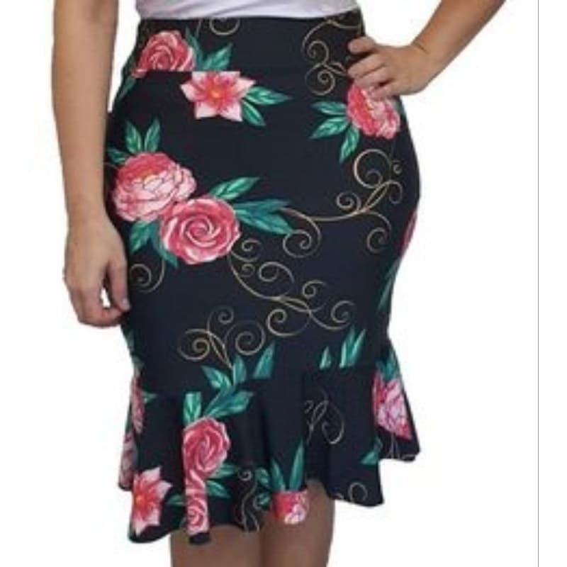 Saia com babado floral saia midi moda feminina evangelica