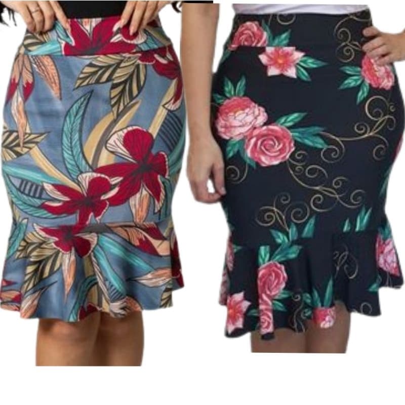 Saia de babado midi evangélica ki 2 saias lapis floral babado gode Moda feminina