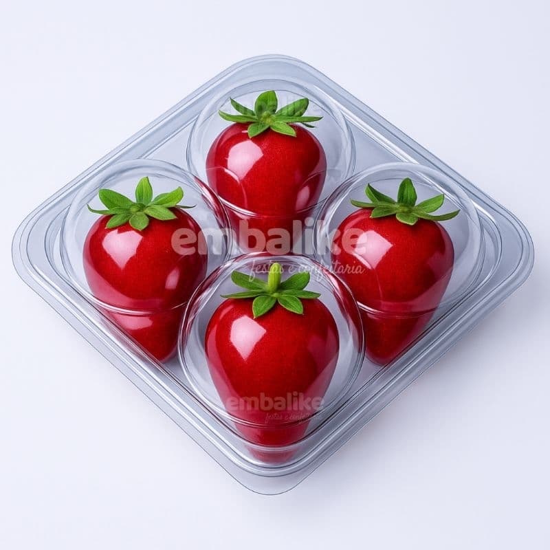 Kit 5 Embalagem Para 4 Doces ou Morango Do Amor Com Tampa Bolha Cristal Transparente 149