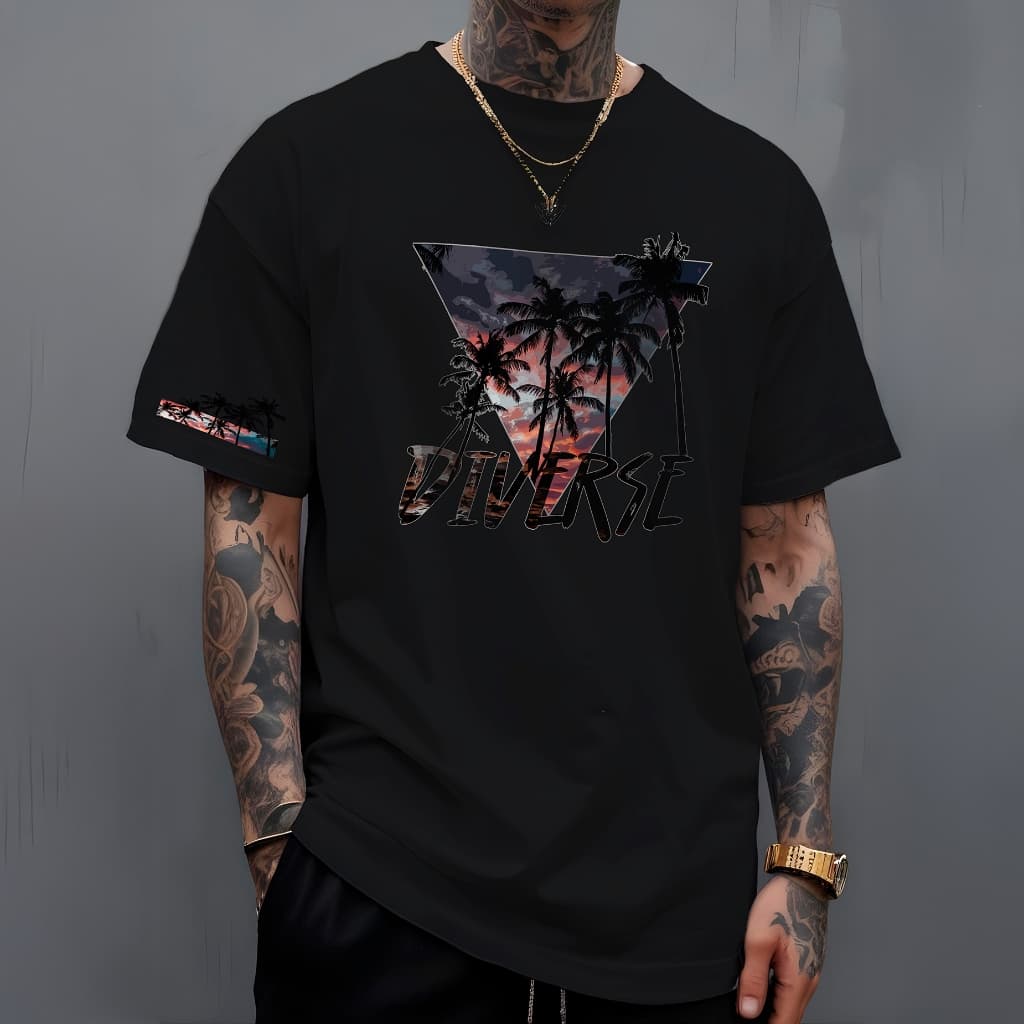 Camiseta Masculina TROPICAL Verão Street Wear 100% Algodão Manfinity 30.1 Penteado Moda Plus Size