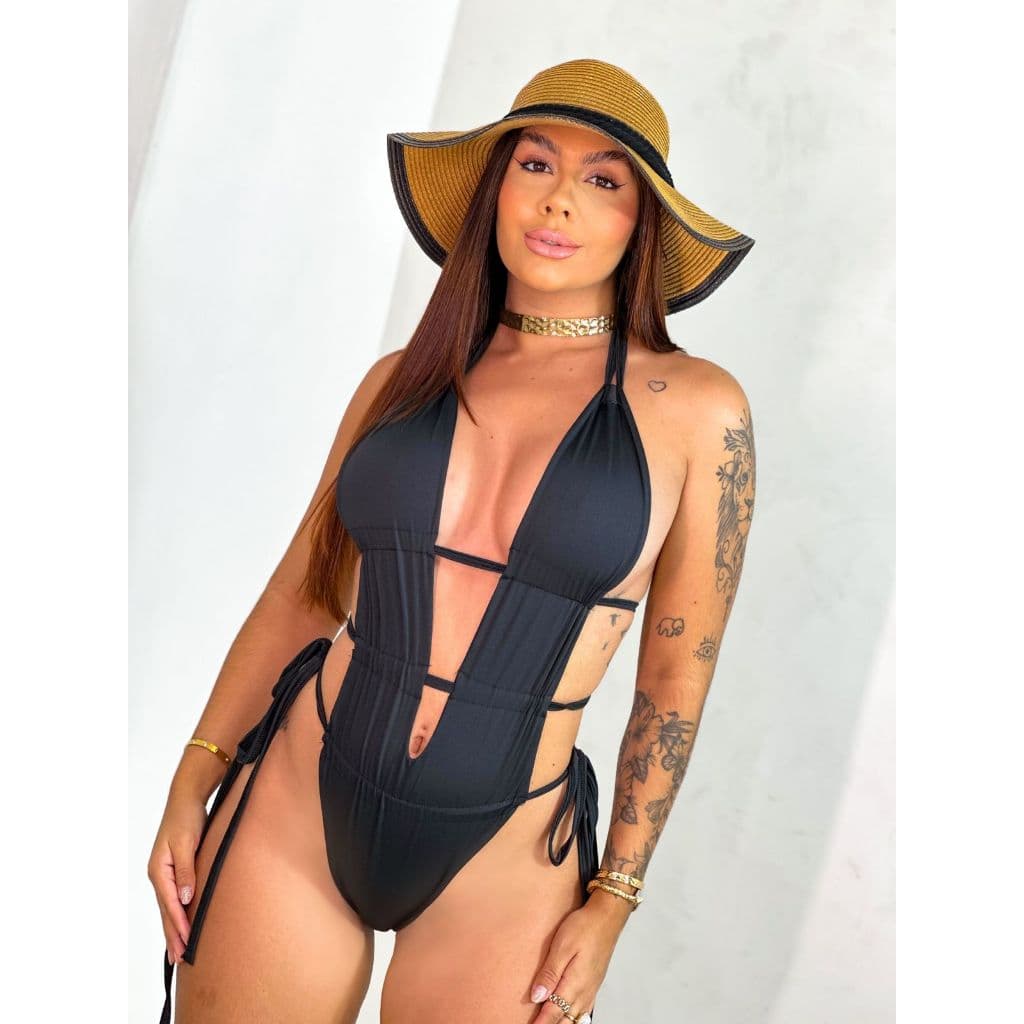 Body Maiô Feminino Elegante Praia Decotado com Alças regulável