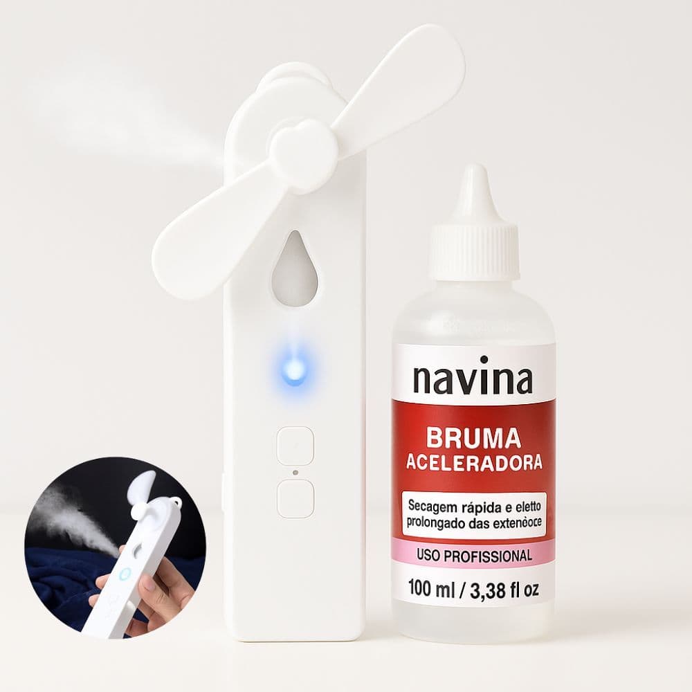 Kit Nano Mister Ventilador 2 em 1 e Bruma Navina 100ml para Extensão e Alongamento de Cílios
