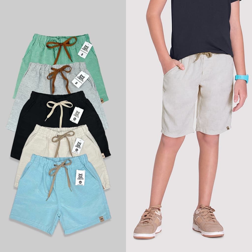 Bermuda Infantil Linho Menino Short Juvenil Premium Luxo