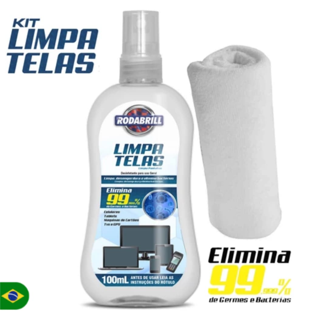 Limpa Telas 100ML Limpa Desengordura Notebook Celular Monitor Óculos Rodabrill