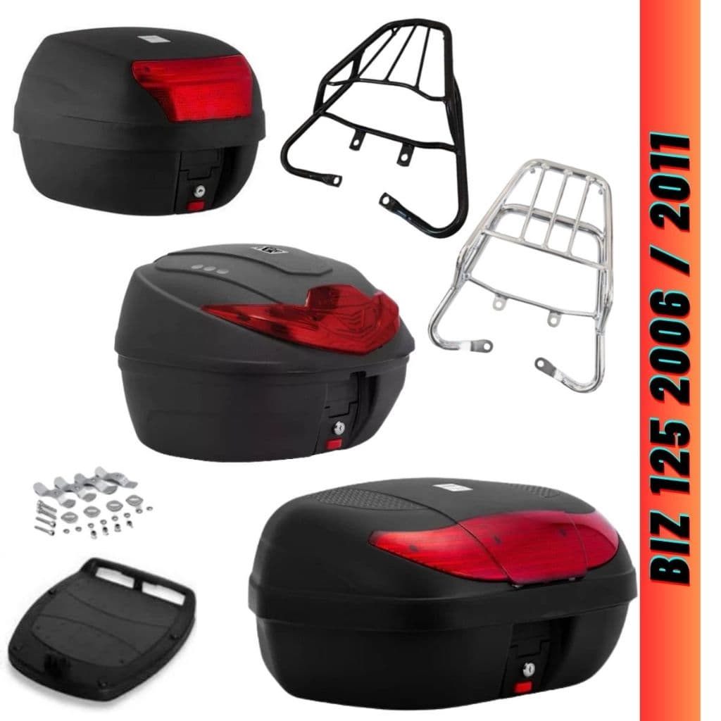 Bagageiro Biz 125 + Baú Bauleto 45 35 28 Litros 2006 2007 2008 2009 2010 2011 Preto Cromado Aço
