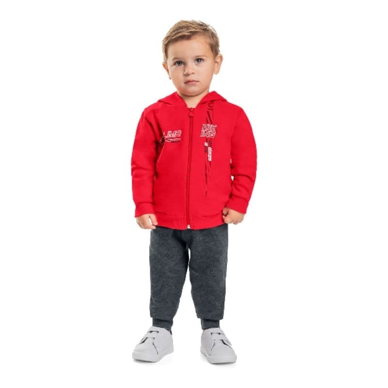 Conjunto Infantil Masculino – Jaqueta Vermelha com Capuz + Calça Moletom