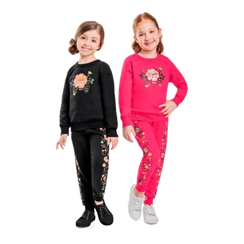 Conjunto Infantil Feminino Rosa Tamanho 6– Blusa e Calça em Moletom com Estampa Floral