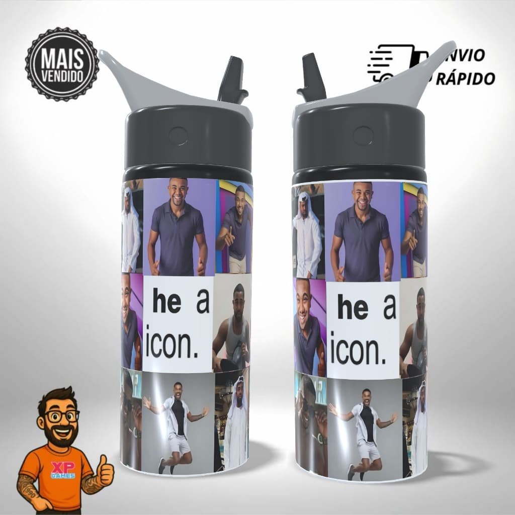 Garrafa Squeeze Personalizado Davi Brito He a Icon Meme Alumínio - Presente Único