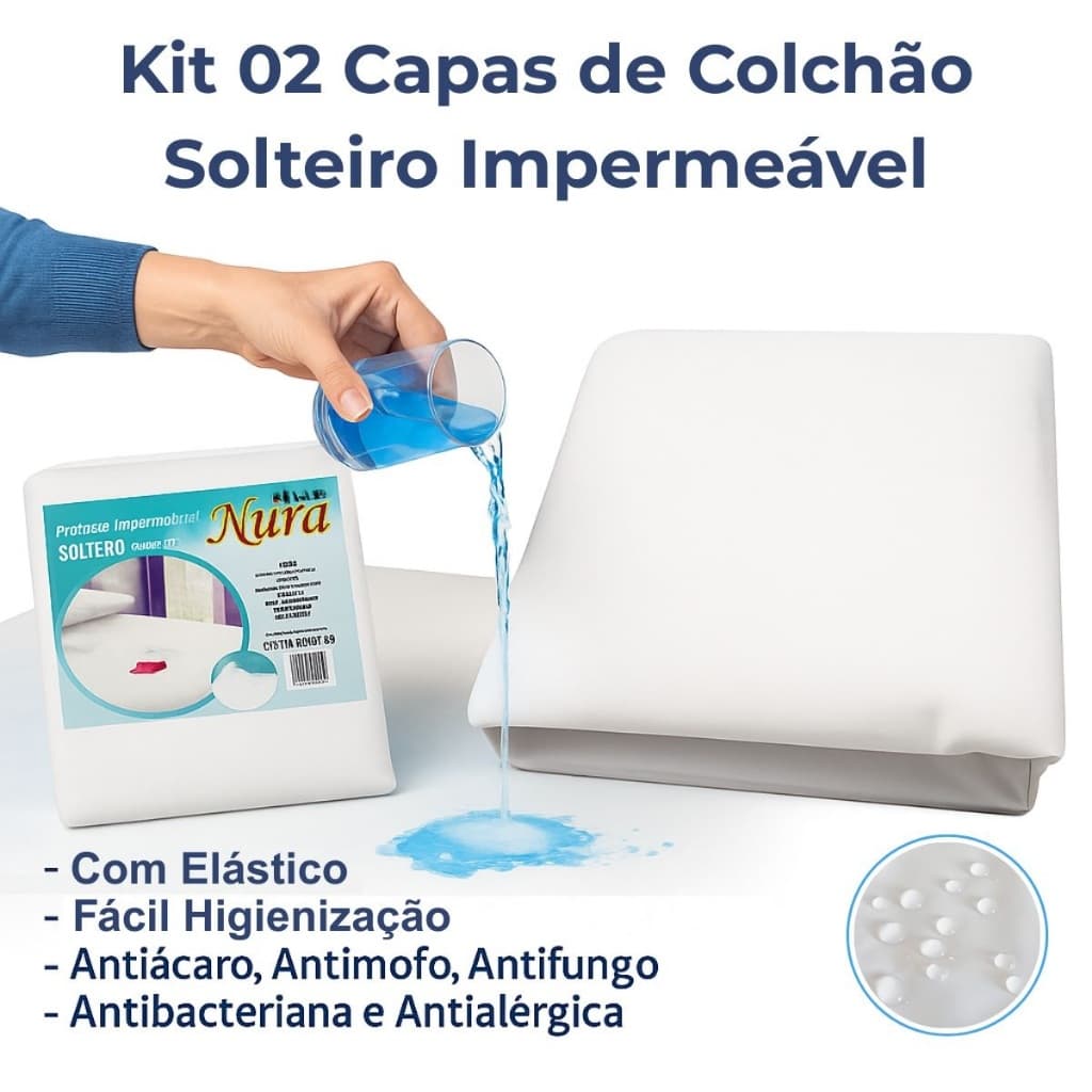 KIT 02 Capas de Colchão Impermeável de Solteiro com Elástico
