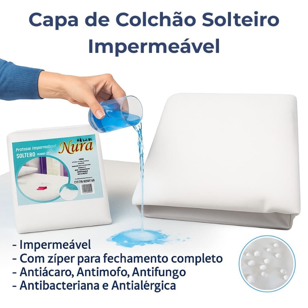 Capa de Colchão Impermeável Solteiro Branca com Ziper