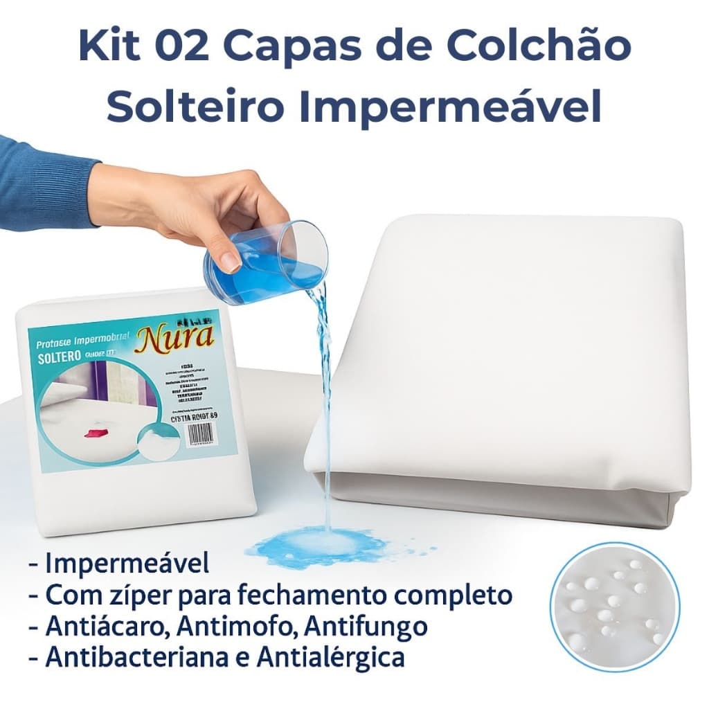 KIT 02 Capas de Colchão Impermeável Solteiro Branca c/ Zíper