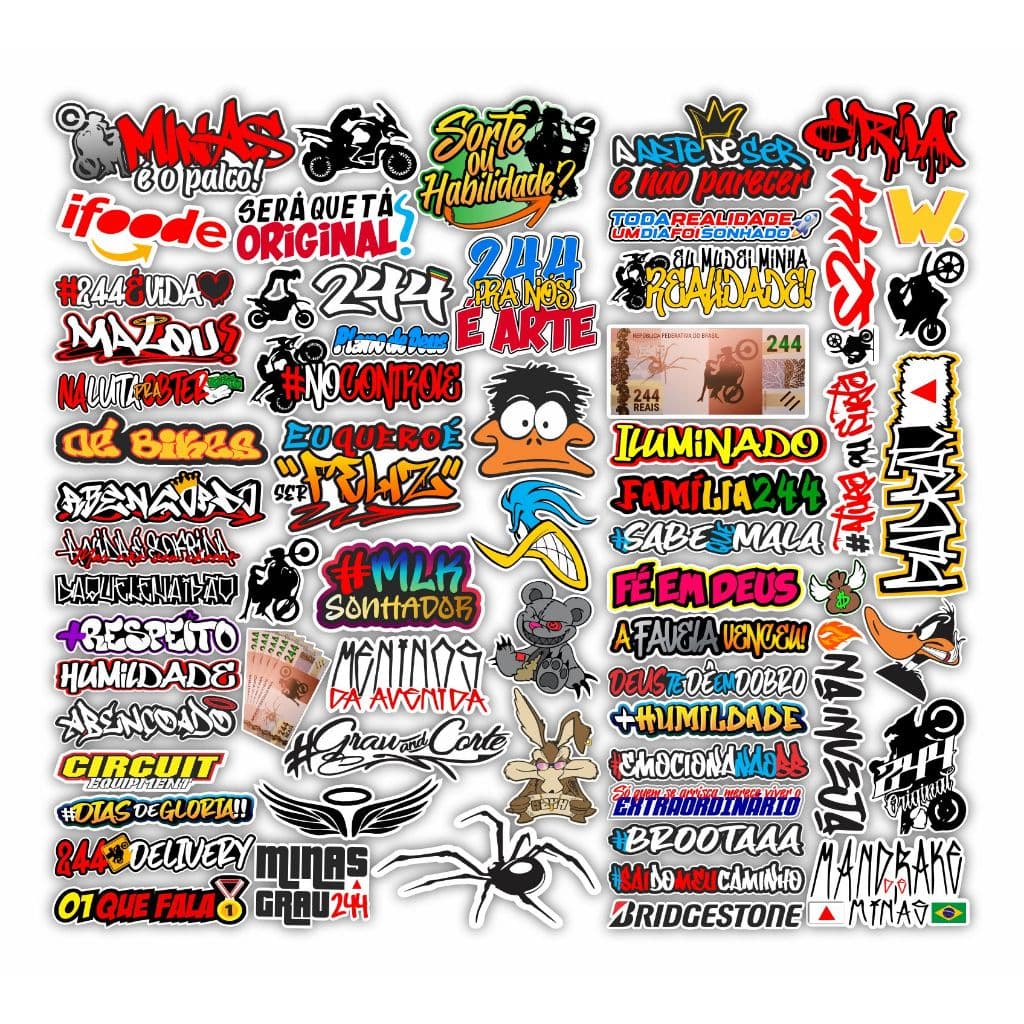 Cartela de adesivos 64 unidades - para Bike Carro Moto Capacete M35