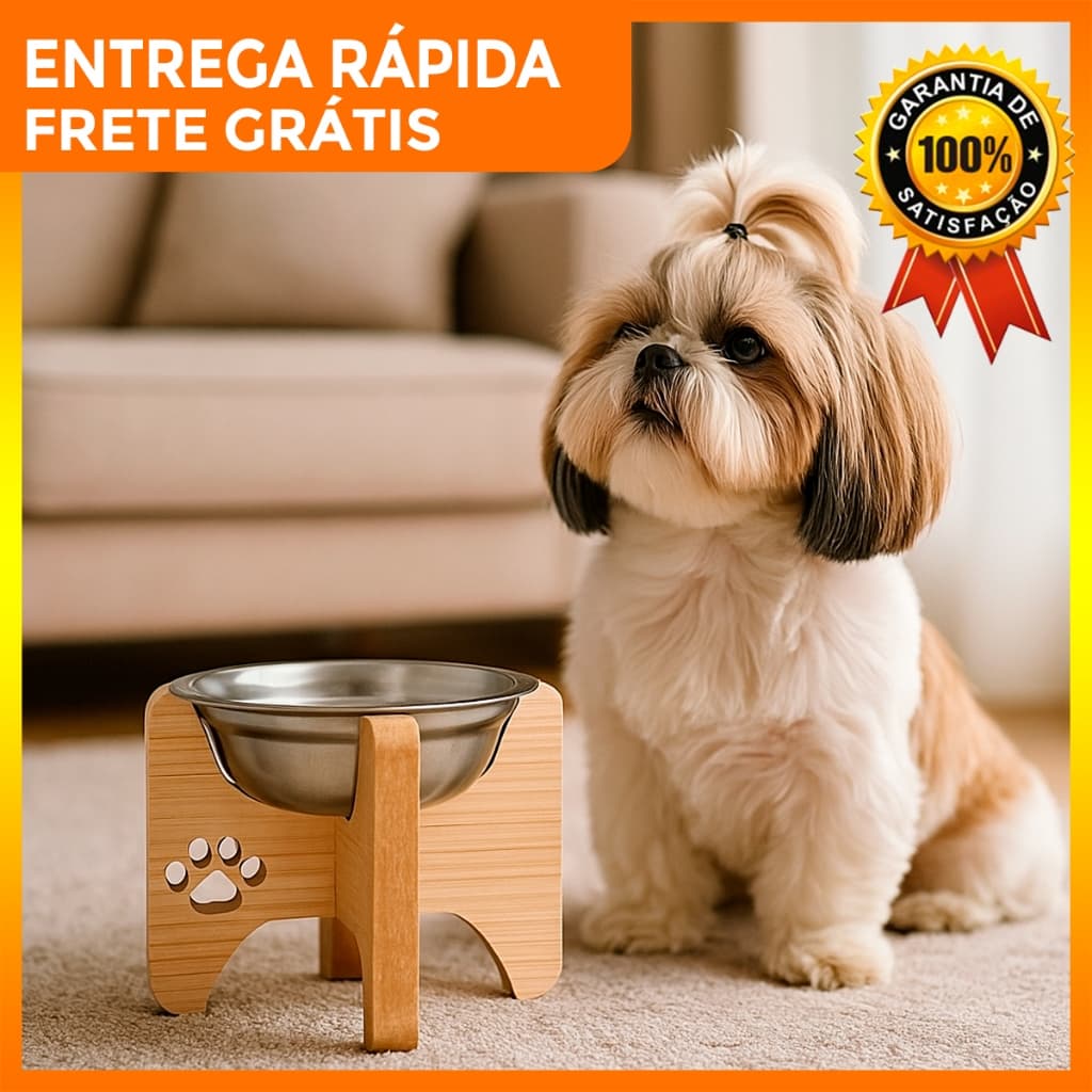 Comedouro Bebedouro Gato e Cachorro Elevado Pet Mdf